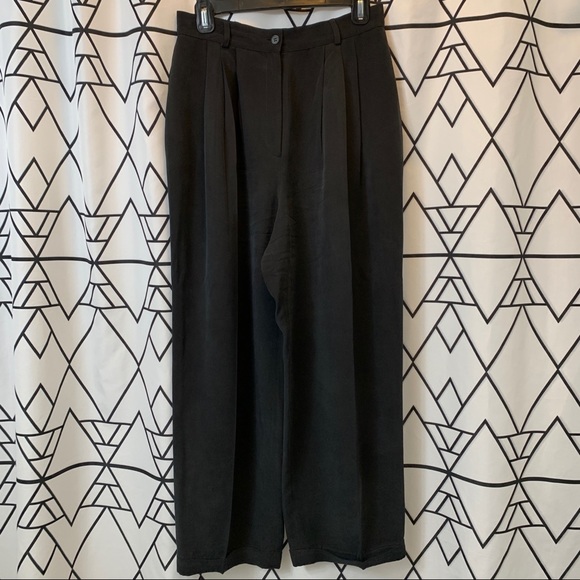 Jones New York Pants - 100% silk black vintage trousers cropped